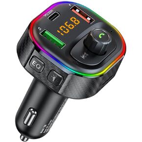 SETHDA FM Transmitter Bluetooth Car Adapter, Fast Charging 48W (PD30W & 18W), Dual Mics & HiFi Deep Bass Sound, QC3.0 USB C Car Charger Adapter, Wireless Radio Receiver - T86 Black