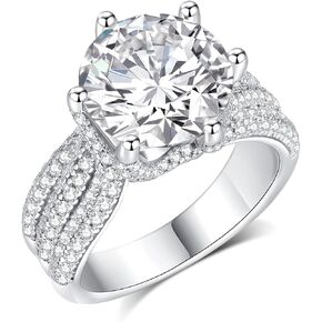 5ct Moissanite Engagement Ring for Women, 11MM Center Stone, D Color VVS1 Round Brilliant Moissanite Wedding Promise Proposal Ring for Women Her, Anniversary Luxurious Bridal Gift