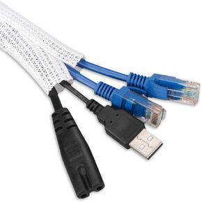 AGPTEK White Cable Sleeve Cover, 6.6ft - 2/3 inch Cord Management Wire Organizer Under Desk, Home Office Computer Wire Cover Hider Cord Protector, Protect Pet Dog Cat from Chewing, White