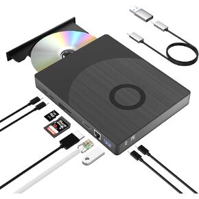 External Blu-ray Drive, External Bluray CD DVD Drive Burner with SD/TF Port HDMI and LAN Interface Suitable for Windows XP/7/8/10/11 MacOS for PC,Laptop,Desktop,Mac