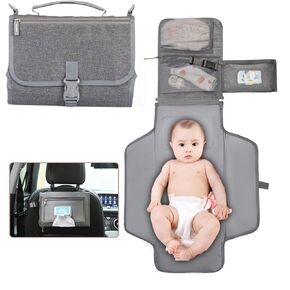 Portable Diaper Changing Pad, Portable Changing pad for Newborn Girl & Boy - Baby Changing Pad with Smart Wipes Pocket – Waterproof Travel Changing Kit (Grey)