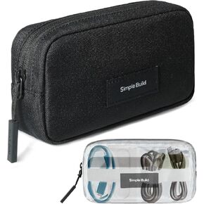 Small Travel Electronic Pouch, Computer Accessories Organizer Case, Mini Tech Storage Bag for Cable, Cords, Charger in Recycled Polyester (Navy)