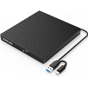 External DVD CD Drive External USB 3.0 USB C External CD Drive for Laptop Desktop PC MacBook iMac, DVD +/-RW Burner Optical Drive External DVD Drive for Windows 11/10/8/7/XP/Linux/Vista/MacOS