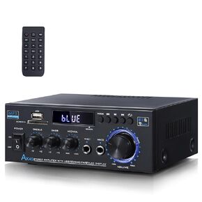 AK45 Stereo Receivers Amplifier Home Audio with Bluetooth, 300W, 2.0 Channel Power Amplifier for Home Stereo Syetem with RCA,SD,FM,USB, MIC in,Stereo Amplifier for Home Theater Speakers,Karaoke,Studio