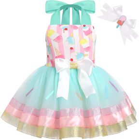IDOPIP Baby Girls Donut Ice Cream Tutu Dress Summer Sleeveless Strap Backless Princess Birthday Party Dresses with Headwear