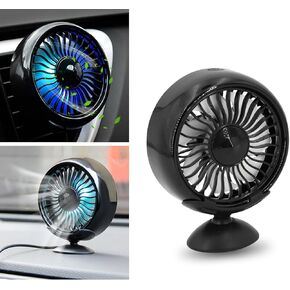 1 PC Car Cooling Fan with Light, 360 Degree Adjustable Design, Low Noise 100MM Vehicle Fan for Air Outlet, Universal Automotive Fan Accessories for Car Truck Van SUV RV Boat (Black)