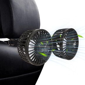 Car Fan for Backseat Kids, Dual Head USB Car Seat Fan, 3 Speeds 360° Rotatable Fan for Car, Air Circulation Fan with Adjustable Clip for Vehicles SUV RV