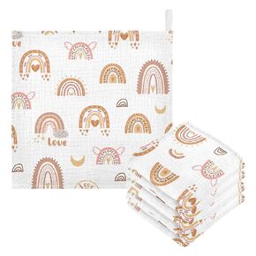 Burbuja Boho Rainbow Baby Washcloths - Muslin Cotton Soft Absorbent Baby Towel for Newborn Baby Sensitive Skin - Baby Essential Item, 12x12 in, 5 Pack