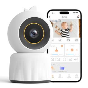 Cheego Orange 1296p HD WiFi Smart Baby Monitor with Camera and Audio, 2-Way Talk, Lullabies, Night Vision, Humidity & Temp, Multicolor Night Lamp, Includes SD Card, Free All A.I. Safety Alerts on App