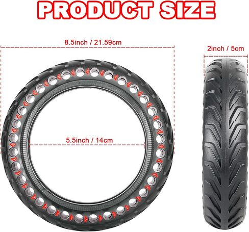 8.5x2 Inch Solid Rubber Tire for Electric Scooter, 8 1/2 x2 Tire for Gotrax GXL V2 / XR/APEX, 50/75-6.1 Replacement Tire for Xiaomi M365 / 1S /Pro 2 and All 8.5'' Scooter Tires (Black) in Saudi Arabia