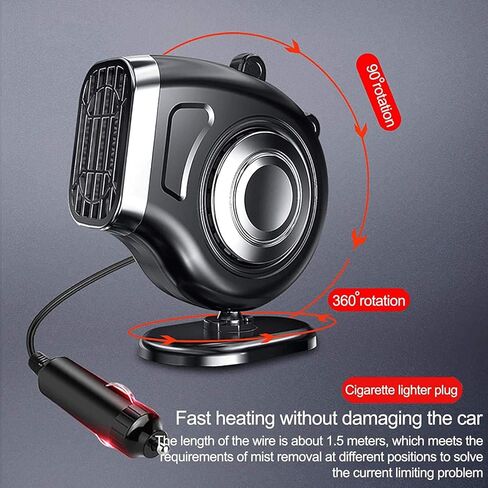 سخان سيارة محمول، 2023 ترقية مروحة سخان تلقائي، مزيل ضباب السيارة، تسخين سريع مزيل الصقيع بسرعة 12 فولت 150 وات مروحة سخان سيراميك أوتوماتيكية 3 منافذ توصيل في ولاعة السجائر in Kuwait