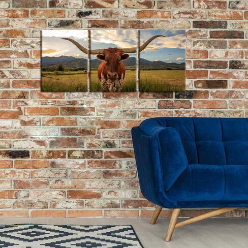 iKNOW FOTO Farm Animals Art Prints Black and White Highland Cattle with Long Horns Picture Printed on Canvas Painting for Home Decor Modern Living Room Decorations 12x16inchx3pcs in Saudi Arabia