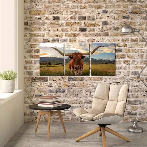 iKNOW FOTO Farm Animals Art Prints Black and White Highland Cattle with Long Horns Picture Printed on Canvas Painting for Home Decor Modern Living Room Decorations 12x16inchx3pcs in Saudi Arabia