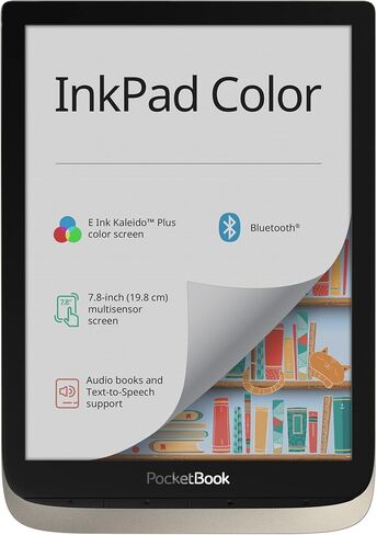 قارئ الكتب الإلكترونية الملون من Pocketbook InkPad | شاشة ملونة كبيرة مقاس 7.8 بوصة بالحبر الإلكتروني Kaleido™ Plus | 4096 لون | قارئ إلكتروني خالٍ من الوهج وصديق للعين | تحويل النص إلى كلام | إخراج الصوت | بلوتوث | كتب صوتية in Kuwait