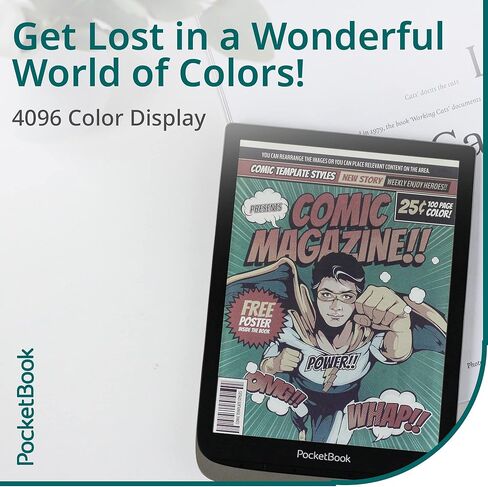 قارئ الكتب الإلكترونية الملون من Pocketbook InkPad | شاشة ملونة كبيرة مقاس 7.8 بوصة بالحبر الإلكتروني Kaleido™ Plus | 4096 لون | قارئ إلكتروني خالٍ من الوهج وصديق للعين | تحويل النص إلى كلام | إخراج الصوت | بلوتوث | كتب صوتية in Kuwait