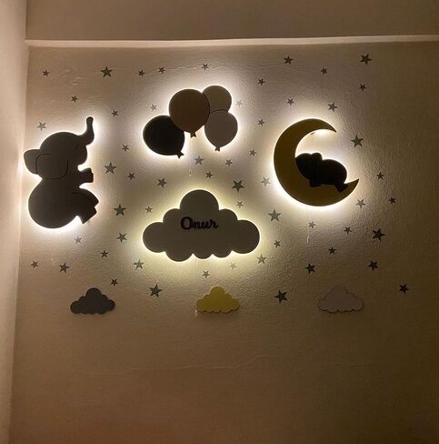 BugyBagy Remote Control Nursery Light for Baby and Toddler Room,9 Colors Changing Cloud Wall Lamp (4BalloonsBlue) in Saudi Arabia