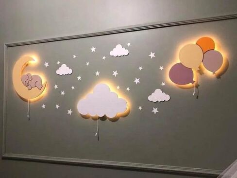 BugyBagy Remote Control Nursery Light for Baby and Toddler Room,9 Colors Changing Cloud Wall Lamp (4BalloonsBlue) in Saudi Arabia