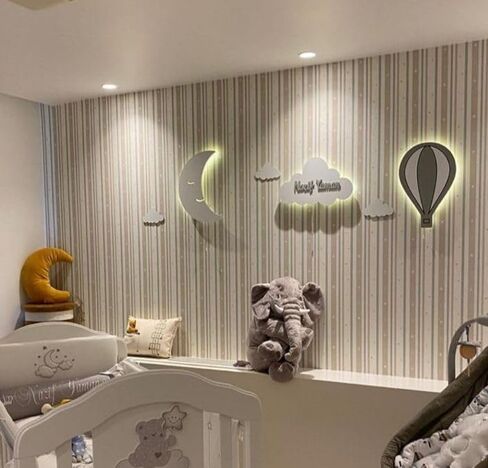 مصباح حضانة بوجي باجي بجهاز تحكم عن بعد لغرفة الأطفال والرضع، 9 ألوان مصباح حائط سحابي متغير (4 بالونات زرقاء) in Kuwait