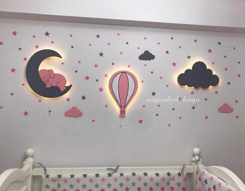 مصباح حضانة بوجي باجي بجهاز تحكم عن بعد لغرفة الأطفال والرضع، 9 ألوان مصباح حائط سحابي متغير (4 بالونات زرقاء) in Kuwait