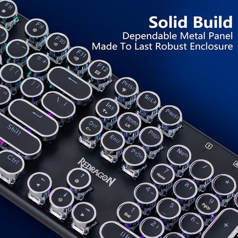 Redragon K710 Wireless Mechanical Gaming Keyboard Typewriter Style, Bluetooth/2.4Ghz/Wired Tri-Mode Connection, Metal Panel, Clicky Blue Switch, RGB Backlit, Round Keycaps, Black in Saudi Arabia