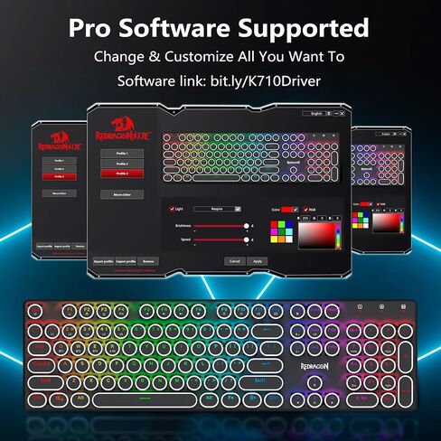 Redragon K710 Wireless Mechanical Gaming Keyboard Typewriter Style, Bluetooth/2.4Ghz/Wired Tri-Mode Connection, Metal Panel, Clicky Blue Switch, RGB Backlit, Round Keycaps, Black in Saudi Arabia