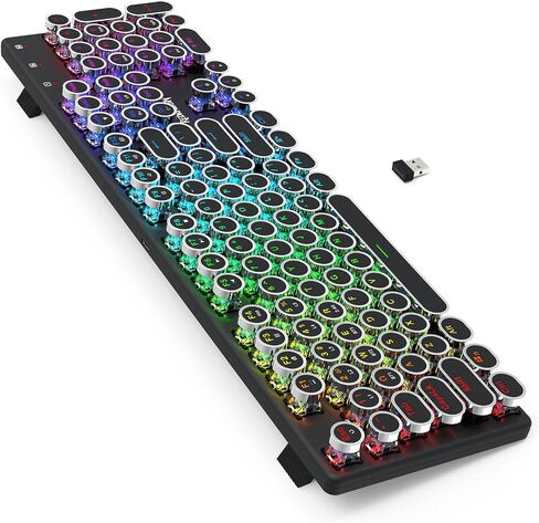 Redragon K710 Wireless Mechanical Gaming Keyboard Typewriter Style, Bluetooth/2.4Ghz/Wired Tri-Mode Connection, Metal Panel, Clicky Blue Switch, RGB Backlit, Round Keycaps, Black in Saudi Arabia