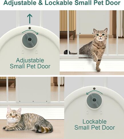 Dog Gate with Cat Door Auto Close 40.6-46" Metal Dog Gate for Doorway Stairs House Easy Walk Thru Pet Gate with Cat Door Indoor for Stairs includes 2 Y-Spindle Rods & 2 Extension Pieces & 4 Wall Cups in Saudi Arabia