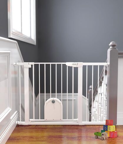 Dog Gate with Cat Door Auto Close 40.6-46" Metal Dog Gate for Doorway Stairs House Easy Walk Thru Pet Gate with Cat Door Indoor for Stairs includes 2 Y-Spindle Rods & 2 Extension Pieces & 4 Wall Cups in Saudi Arabia