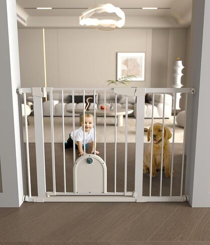 Dog Gate with Cat Door Auto Close 40.6-46" Metal Dog Gate for Doorway Stairs House Easy Walk Thru Pet Gate with Cat Door Indoor for Stairs includes 2 Y-Spindle Rods & 2 Extension Pieces & 4 Wall Cups in Saudi Arabia