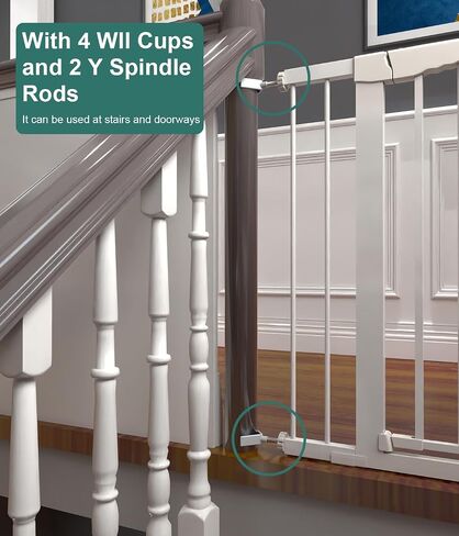 Dog Gate with Cat Door Auto Close 40.6-46" Metal Dog Gate for Doorway Stairs House Easy Walk Thru Pet Gate with Cat Door Indoor for Stairs includes 2 Y-Spindle Rods & 2 Extension Pieces & 4 Wall Cups in Saudi Arabia