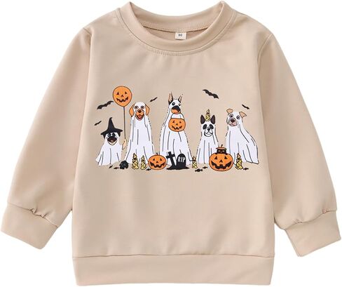 Toddler Girl Halloween Ghost Dog Sweatshirt Kid Spooky Season Doggy Ghosts Pullover Crewneck Long Sleeve Shirt Tops in Kuwait