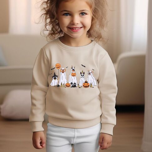 Toddler Girl Halloween Ghost Dog Sweatshirt Kid Spooky Season Doggy Ghosts Pullover Crewneck Long Sleeve Shirt Tops in Kuwait