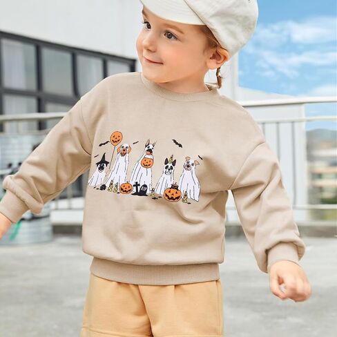 Toddler Girl Halloween Ghost Dog Sweatshirt Kid Spooky Season Doggy Ghosts Pullover Crewneck Long Sleeve Shirt Tops in Kuwait