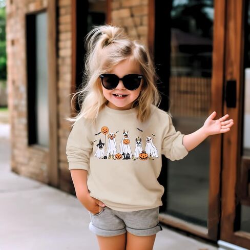 Toddler Girl Halloween Ghost Dog Sweatshirt Kid Spooky Season Doggy Ghosts Pullover Crewneck Long Sleeve Shirt Tops in Kuwait