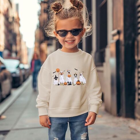 Toddler Girl Halloween Ghost Dog Sweatshirt Kid Spooky Season Doggy Ghosts Pullover Crewneck Long Sleeve Shirt Tops in Kuwait