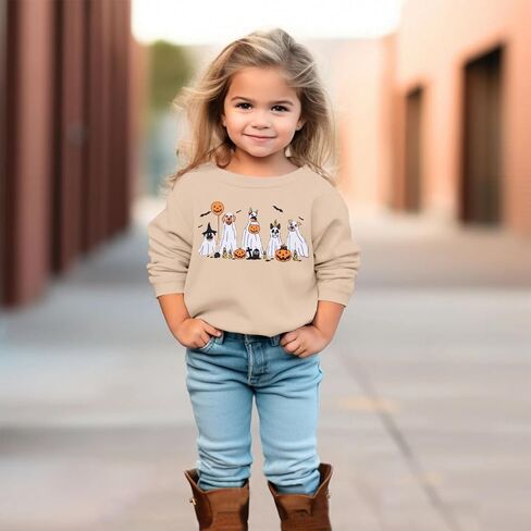 Toddler Girl Halloween Ghost Dog Sweatshirt Kid Spooky Season Doggy Ghosts Pullover Crewneck Long Sleeve Shirt Tops in Kuwait