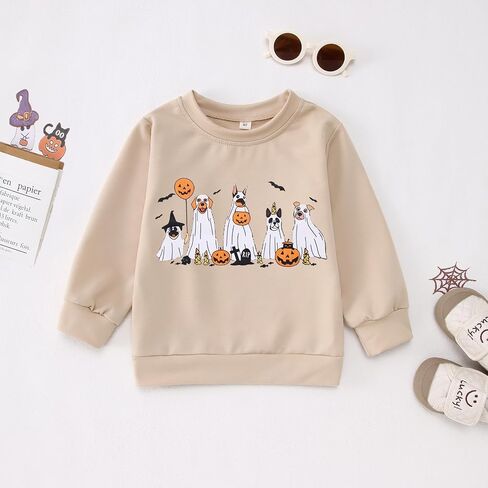 Toddler Girl Halloween Ghost Dog Sweatshirt Kid Spooky Season Doggy Ghosts Pullover Crewneck Long Sleeve Shirt Tops in Kuwait