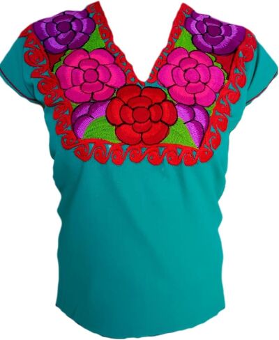 Typical Mexican Handmade Blouse Embroidered in Manta Cotton, One Size in Saudi Arabia