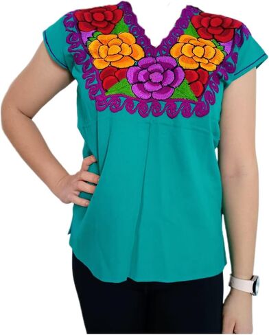 Typical Mexican Handmade Blouse Embroidered in Manta Cotton, One Size in Saudi Arabia