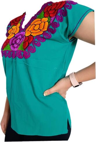 Typical Mexican Handmade Blouse Embroidered in Manta Cotton, One Size in Saudi Arabia
