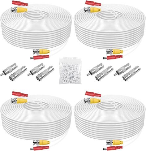 BNC Cable 4 Pack 200 Feet Security Camera Cable,CCTV Video Power Cable Wire for Surveillance Camera DVR Systems with 8pcs Connectors and 100pcs Cable Clips-White in Saudi Arabia
