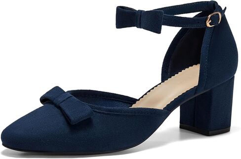 Coutgo Womens Chunky Low Heels Bow Closed Toe Ankle Strap Pumps Elegant Wedding Party Dress Shoes in Saudi Arabia
