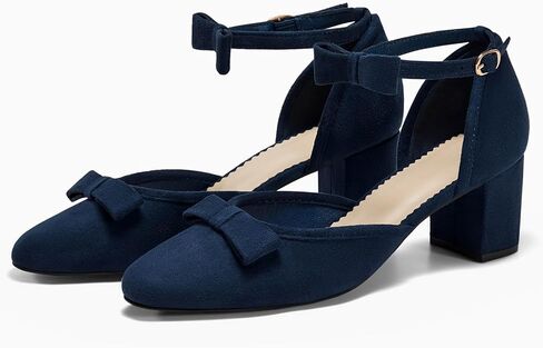 Coutgo Womens Chunky Low Heels Bow Closed Toe Ankle Strap Pumps Elegant Wedding Party Dress Shoes in Saudi Arabia