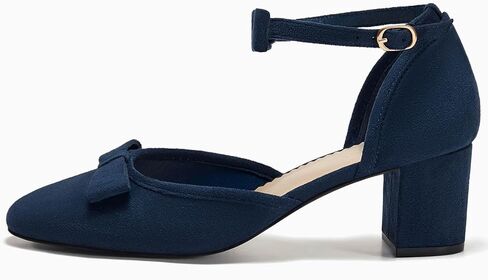 Coutgo Womens Chunky Low Heels Bow Closed Toe Ankle Strap Pumps Elegant Wedding Party Dress Shoes in Saudi Arabia