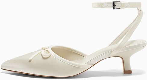 Coutgo Womens Kitten Low Heels Bow Tie Closed Pointed Toe Ankle Strap Pumps Party Wedding Dress Shoes in Saudi Arabia