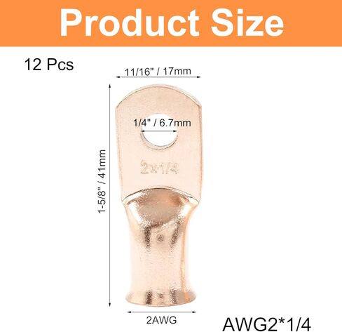 12 قطعة 2 AWG-3/8" موصلات أطراف البطارية، عروات الأسلاك النحاسية، عروات الكابلات، أطراف نحاسية، أطراف كابل بطارية شديدة التحمل، أطراف تجعيد كابل البطارية، العروات الحلقية in Kuwait