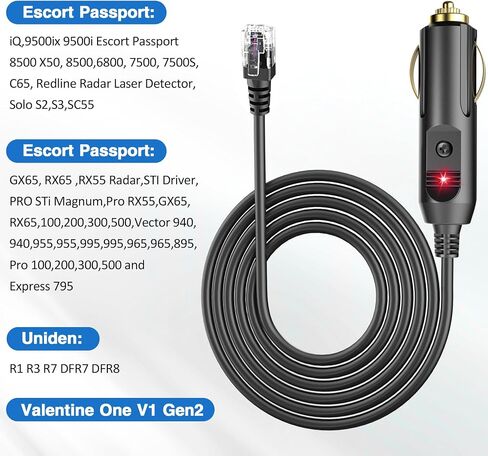 كابل طاقة كاشف الرادار متوافق مع Escort Max 360 جواز السفر 9500ix Valentine One Radenso XP/SP Beltronics Pro RX65 DFR6 DFR7، سلك طاقة بديل لكاشف الرادار مع منافذ RJ11 بطول 6.5 قدم in Kuwait