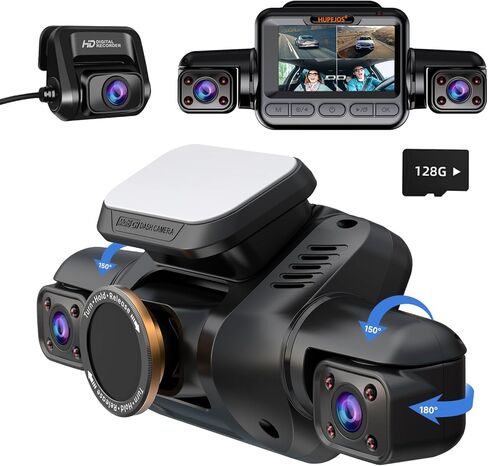 Dash Cam 360° 4 Channel Dash Camera, 4K Full HD Dashcam Front Rear Inside, Built-in Wi-Fi GPS Dash Cams, Voice Control, CPL Filter, WDR Night Vision, Included 128GB Card, 24H Parking Mode in Kuwait