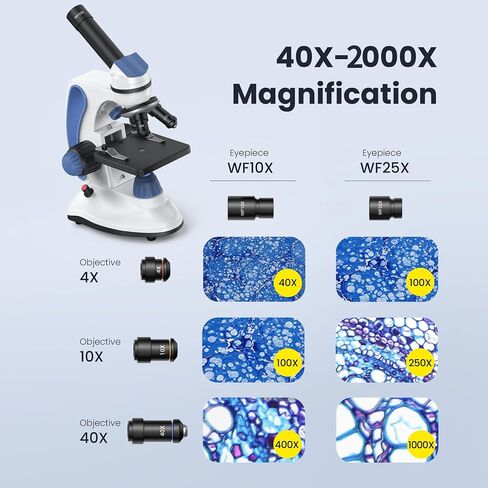 مجهر FD10,40X-1000X مع 10 شرائح، محول هاتف، LED مزدوج، حقيبة حمل، طقم مجهر أحادي العين مركب للأطفال والبالغين والطلاب ومختبر مدرسة العلوم والتعليم المنزلي in Saudi Arabia