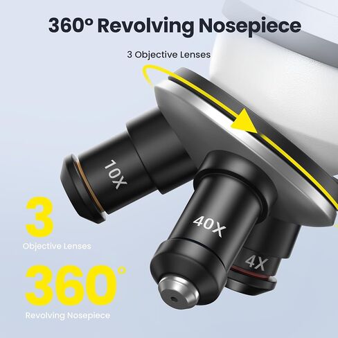 مجهر FD10,40X-1000X مع 10 شرائح، محول هاتف، LED مزدوج، حقيبة حمل، طقم مجهر أحادي العين مركب للأطفال والبالغين والطلاب ومختبر مدرسة العلوم والتعليم المنزلي in Saudi Arabia